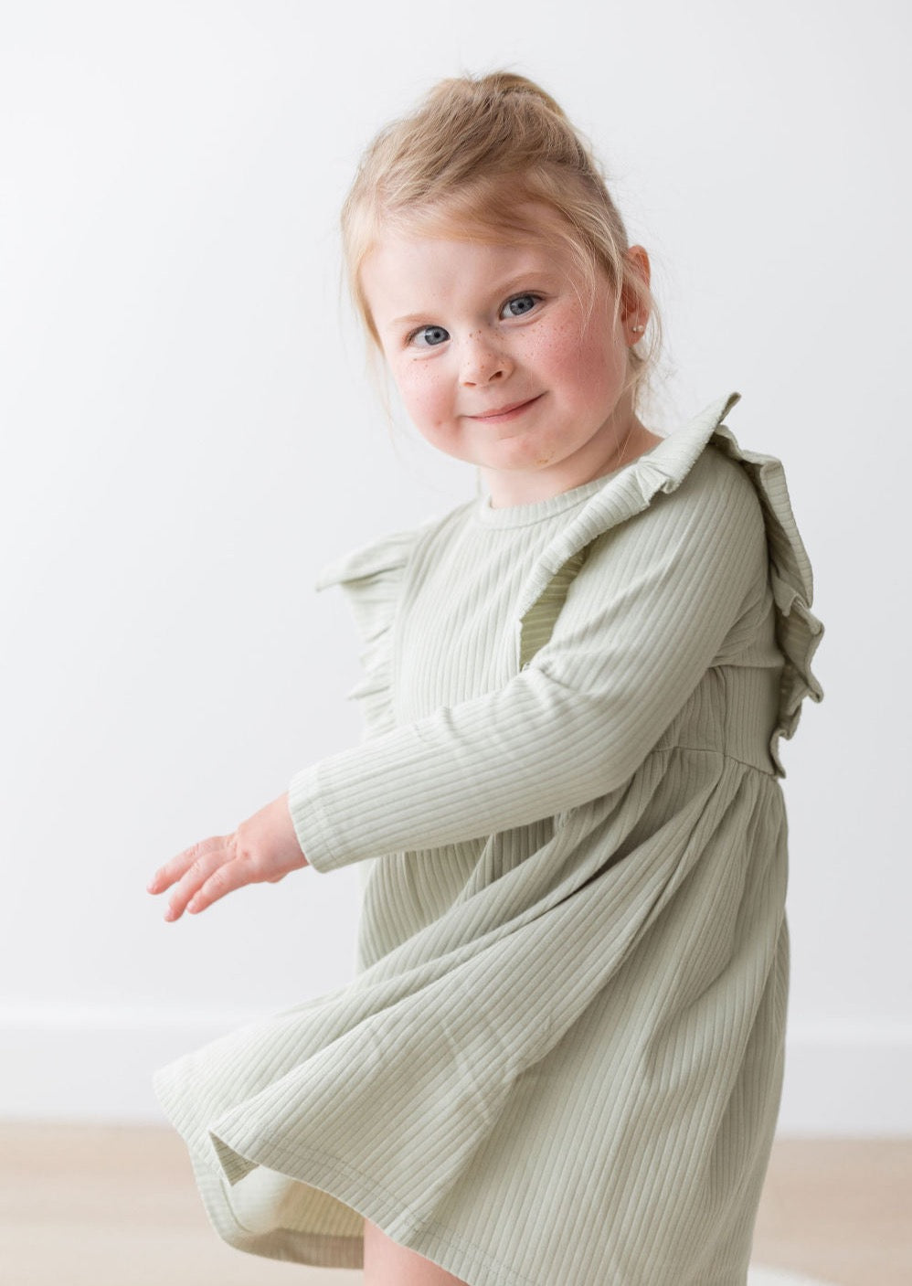 Ribbed Flutter Dress | Pistachio - Mila &amp; Co.