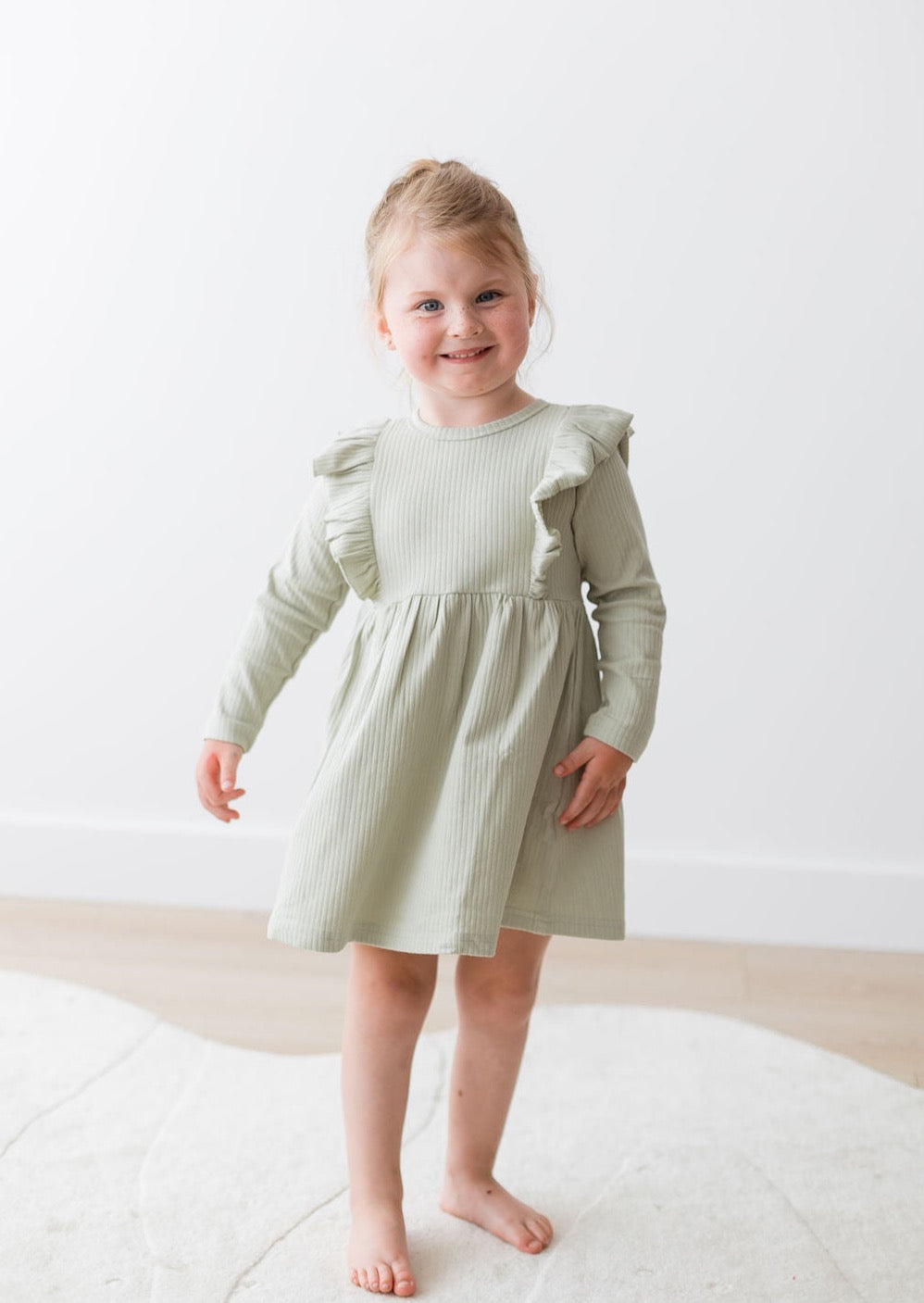 Ribbed Flutter Dress | Pistachio - Mila &amp; Co.