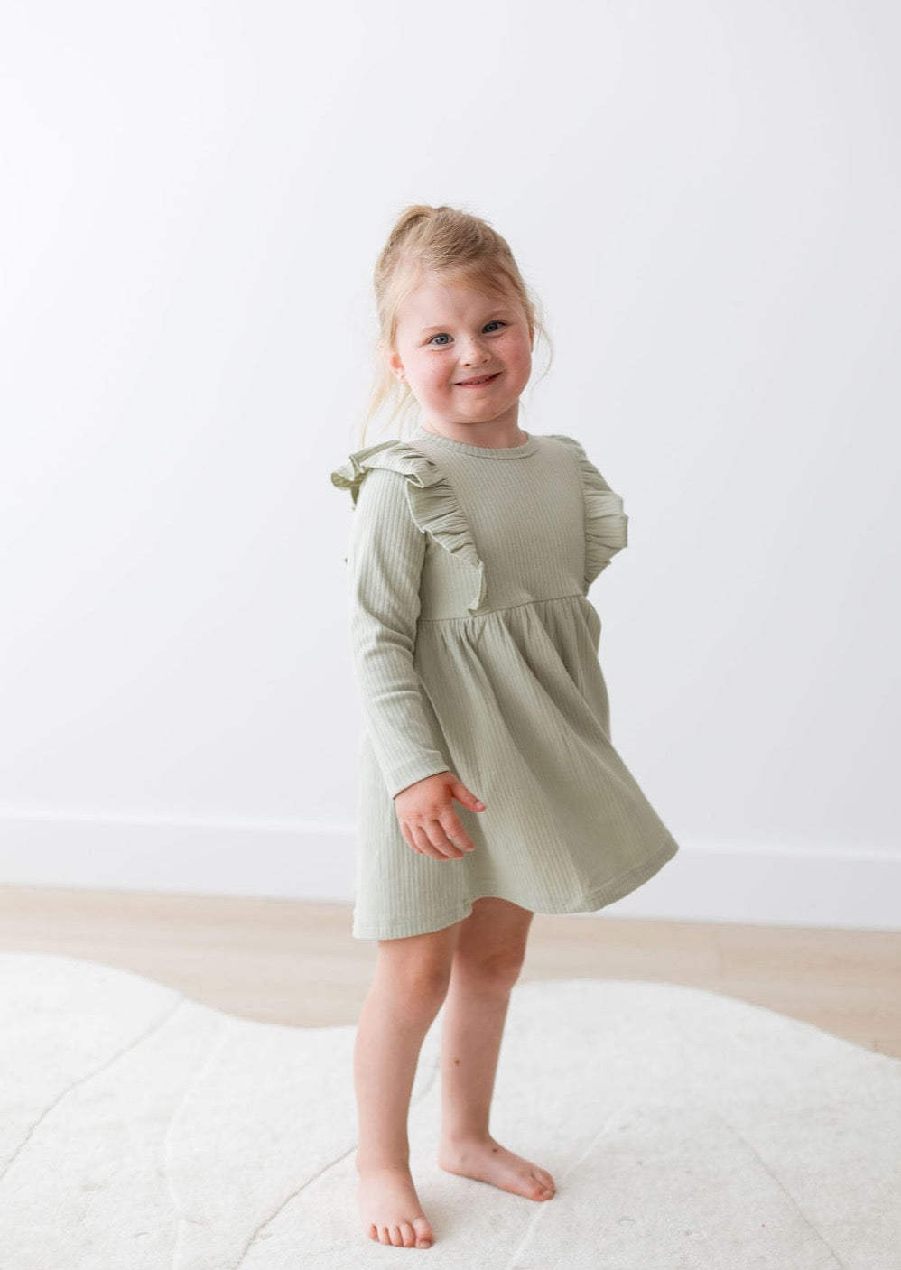 Ribbed Flutter Dress | Pistachio - Mila & Co.