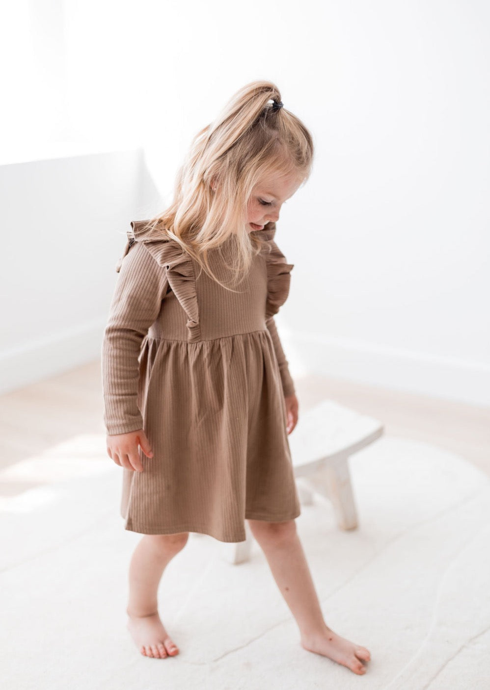 Ribbed Flutter Dress | Cappuccino - Mila & Co.