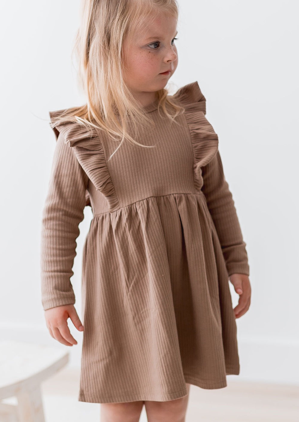 Ribbed Flutter Dress | Cappuccino - Mila & Co.