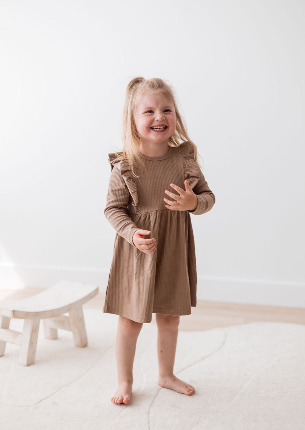 Ribbed Flutter Dress | Cappuccino - Mila & Co.