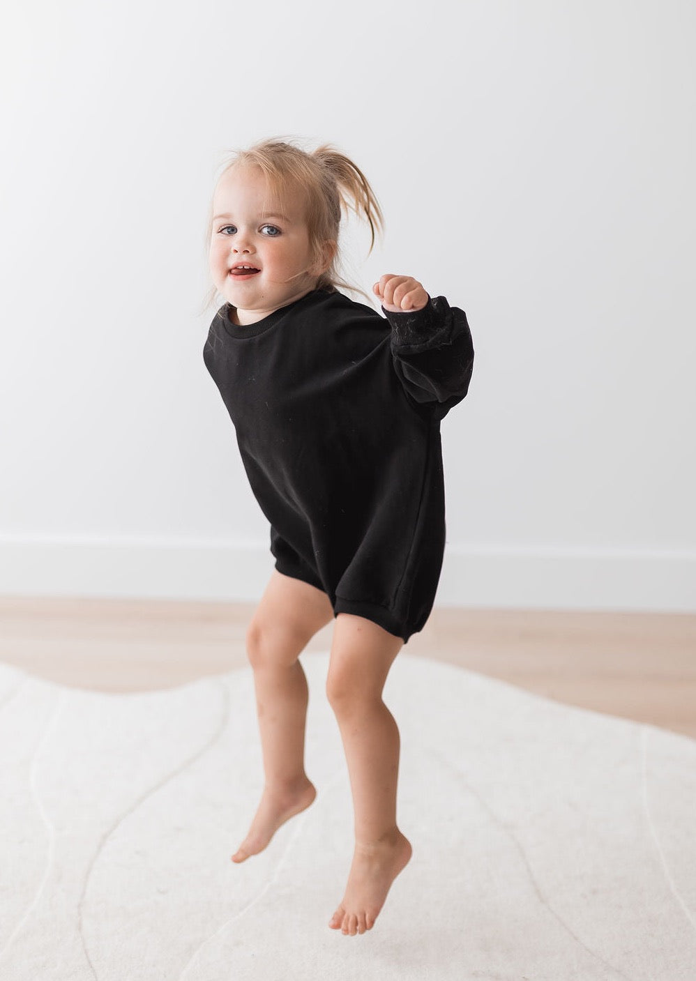 Sweatshirt Bubble Romper | Black - Mila & Co.