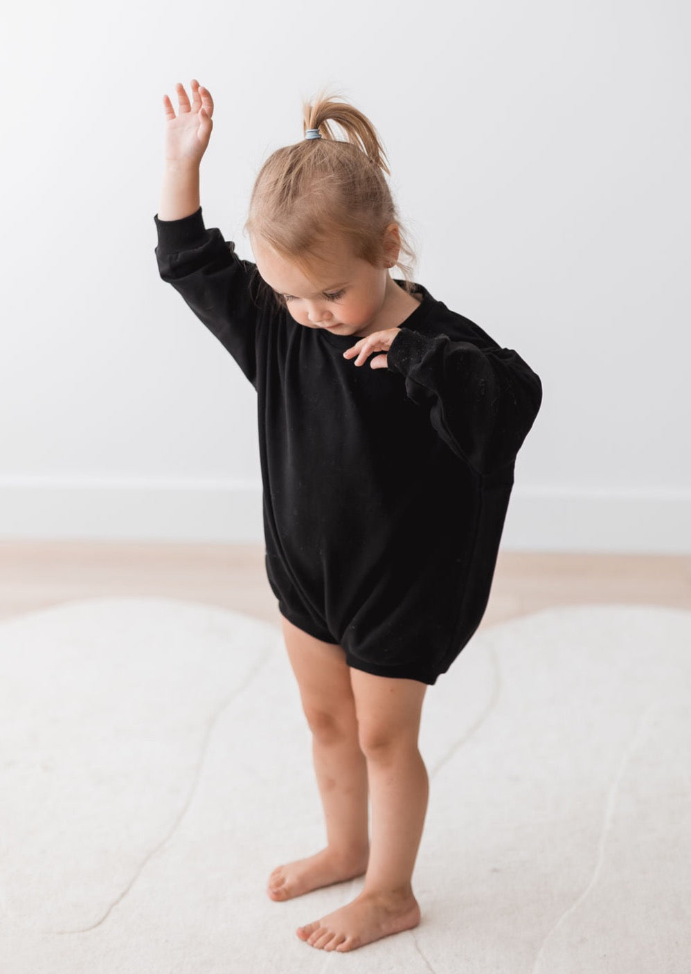 Sweatshirt Bubble Romper | Black - Mila &amp; Co.