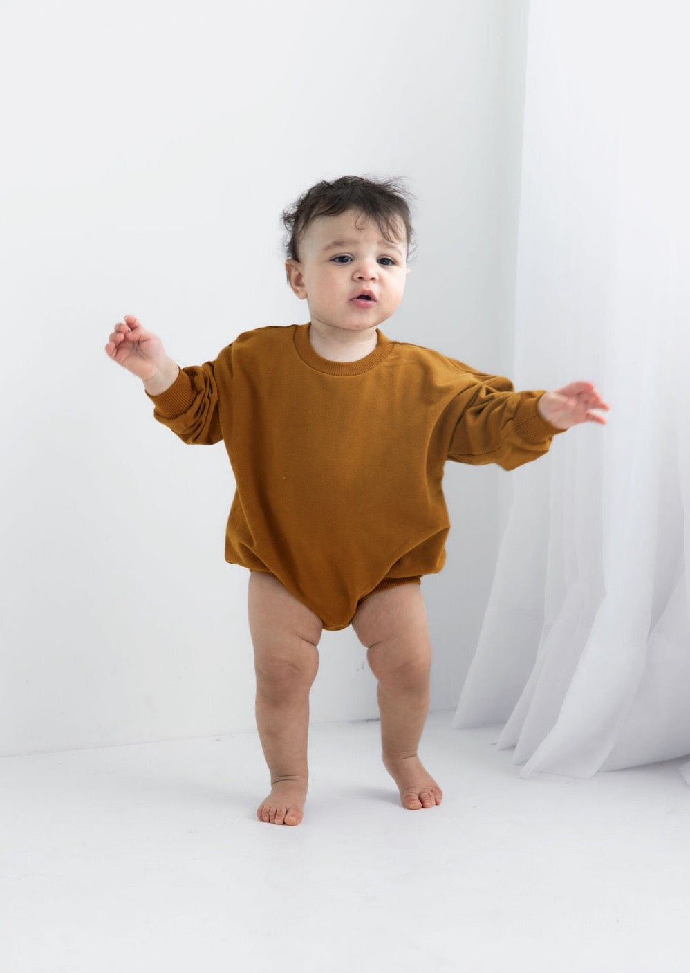 Sweatshirt Bubble Romper | Cinnamon - Mila & Co.