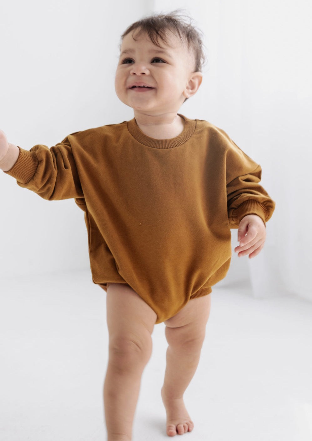 Sweatshirt Bubble Romper | Cinnamon - Mila & Co.