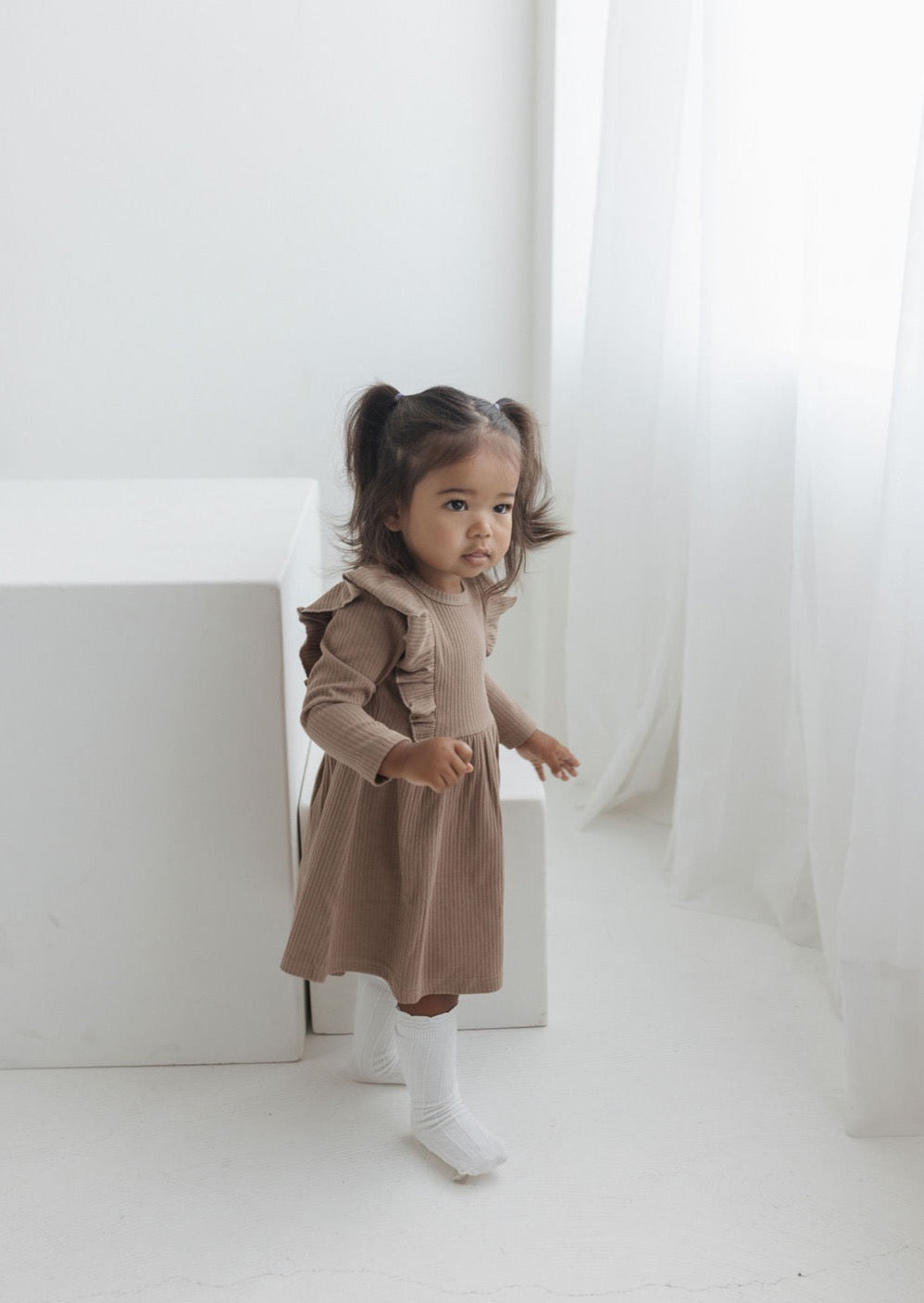 Ribbed Flutter Dress | Cappuccino - Mila & Co.